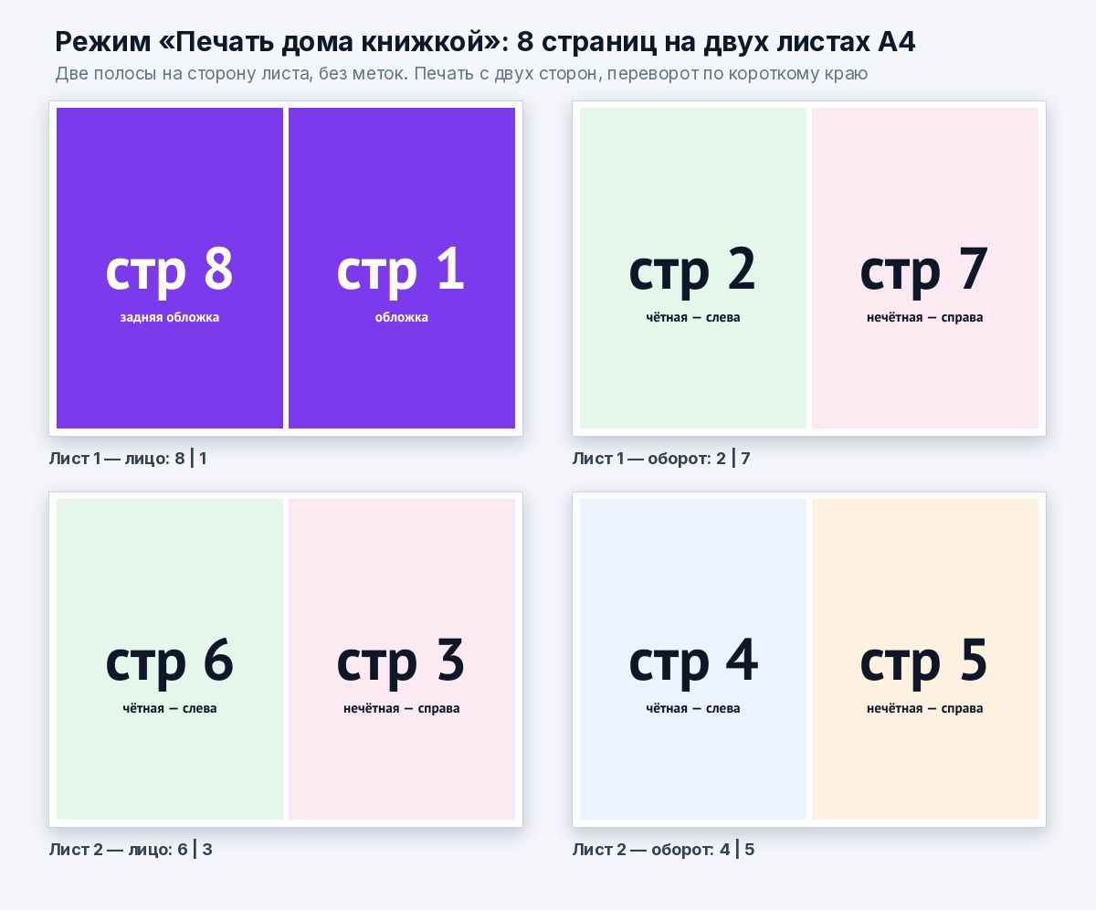 Брошюра на 8 страниц для печати дома книжкой на А4