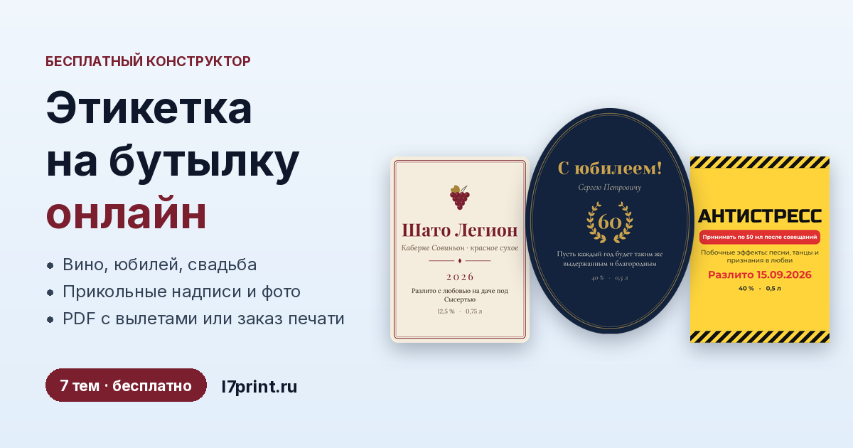 Этикетка на бутылку онлайн: на вино, на юбилей, свадебные и прикольные