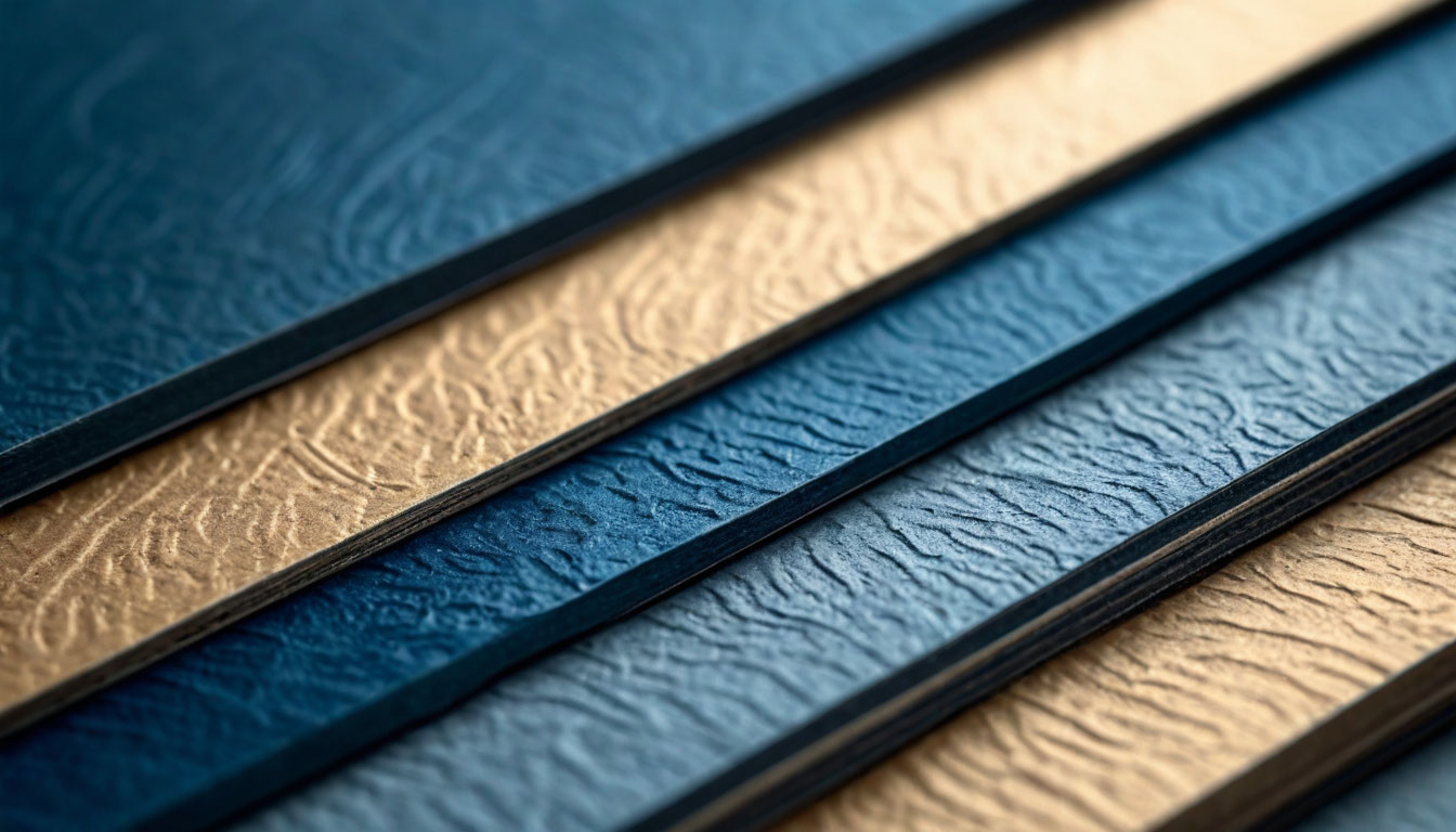 Side view of layered cardboard with deep embossed texture and natural lighting