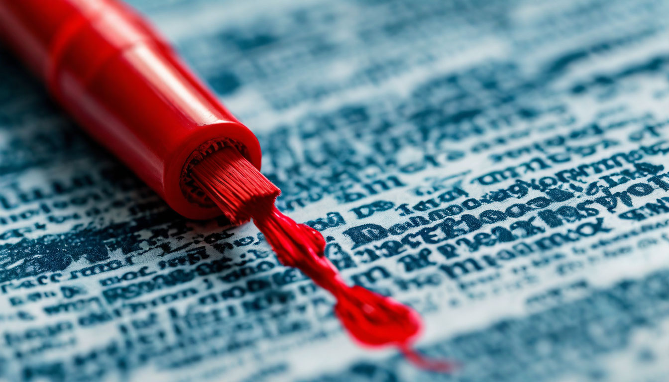close-up of printed text with spelling error highlighted in red marker